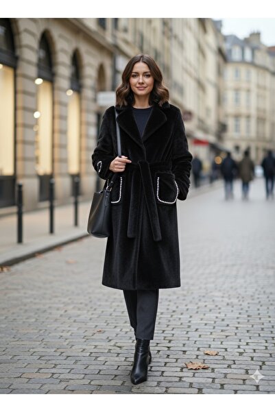 AXXAN Women's Coat Faux Fur Coat Fox Fabric Soft Quality Coat with Belt