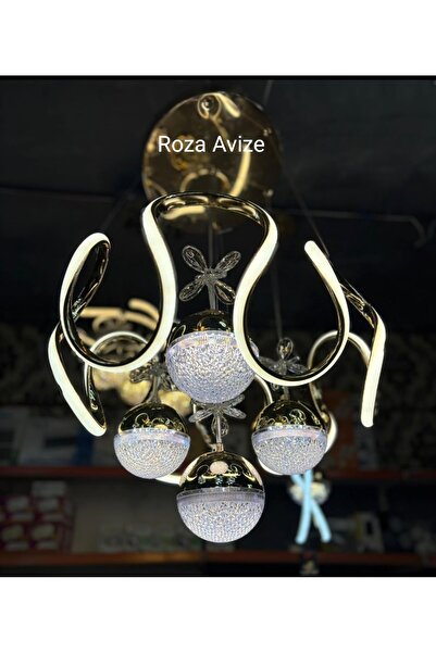 Roza Helojen 6li Gold 3 renk Anahtardan Modern Ledli Avize