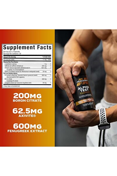 MUSCLETECH Thermogenic Test Booster for Men AlphaTest Thermo Tribulus Terrestris 90 Caps