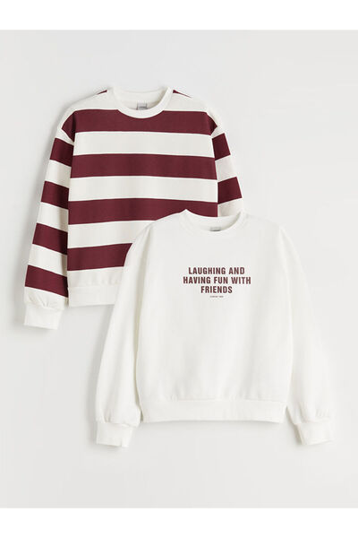 LC Waikiki Crew Neck Girl's Thick Sweatshirt, Pack of 2