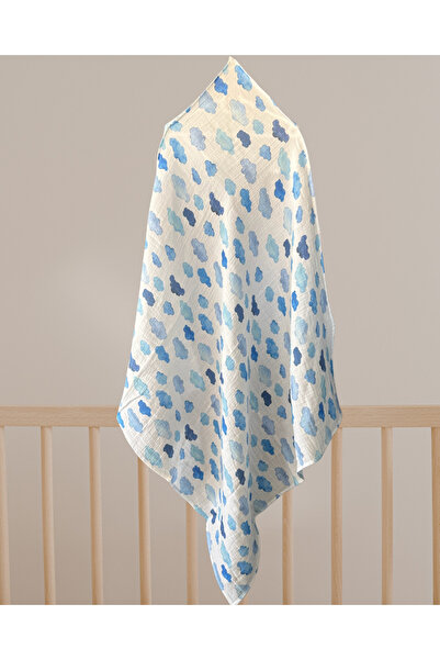 sarpelier Büyük Boy Kapüşonlu Bulut Desen Müslin %100 Pamuk Bebek & Çocuk Müslin Battaniye 100x100cm