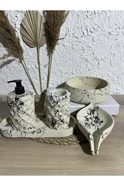 Zigzag Home Διακοσμητικό σετ μπάνιου 5 τεμαχίων με μαρμάρινο σχέδιο Σετ δοχείων υγιεινής για υγρό/στερεό σαπούνι, θήκη οδοντόβουρτσας, θήκη για πετσέτες, σετ δίσκους