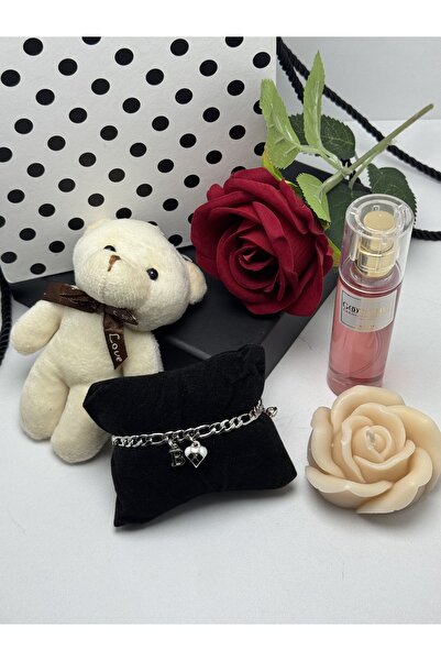 VENTİ VENTİSCA Çelik harf bileklik,Solmayan gül, Koku,Mum,Ayıcık hediye paket...