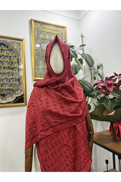 GÜMRÜKÇÜ BLG Desen Kırmızı Renk Pamuklu İthal Kaşmir İpek Şal Premium Kalite