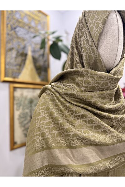 GÜMRÜKÇÜ CD Desen Haki Renk Pamuklu İthal Kaşmir İpek Şal Premium Kalite