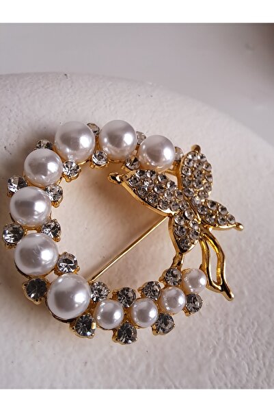 BHR AKSESUAR İncili Zirkon Taşlı Broş (4x4 cm)