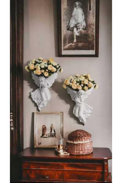 Dekorasyon Bahçesi El Yapımı Melek Figürlü Duvar Saksısı – Alçı Dekoratif Duv...