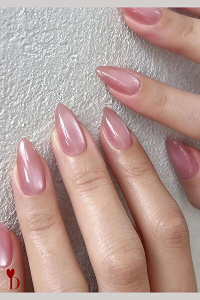 Dami Beauty 12'li Badem Pembe Kedi Gözü Takma Tırnak Set / Yapıştırıcılı