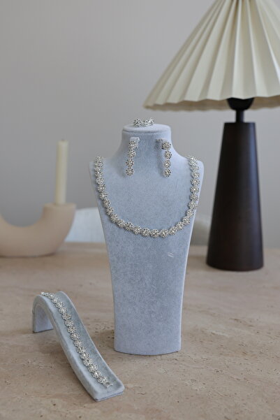 Fashion'Ss Zirkon Taşlı Bridal Set, Kolye Seti, Zirkon Takı Seti, Gelin Takısı