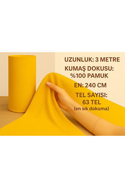 Loova Material textil 3 metri culoare galbenă 63 fire 240 cm lățime bumbac 10...
