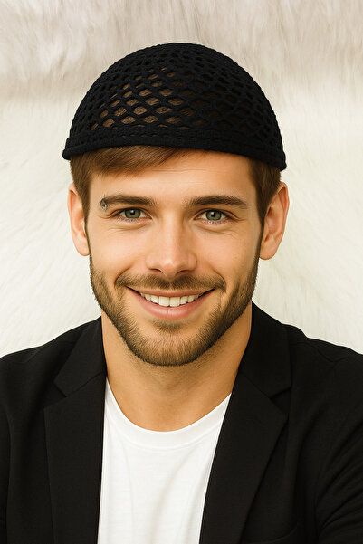 HAPPY HANDMADE قبعة رجالية سوداء مصنوعة يدويًا بالكروشيه/تريند/زي/مسرح/قبعة ش...