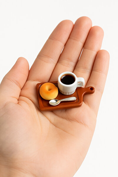CharmFancy 1 Set 1:12 Ölçekli Tepsi,Çörek,Kahve Fincanı,Kaşık – Bebek Evi Min...