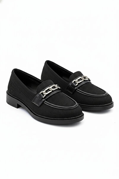 Zerenyus Zrk-021 Black Knitwear g Buckle Casual Women's Ballerinas