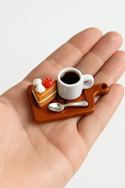 CharmFancy 1 Set 1:12 Ölçekli Tepsi,Pasta,Kahve Fincanı,Kaşık – Bebek Evi Min...