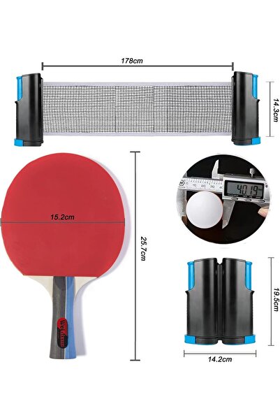 Generic PingPong Paddle Set - 4 Rackets, 6 Balls & Retractable Net Table Tennis Set