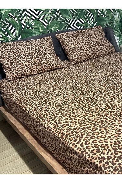 mihriban Μονό και διπλό βαμβακερό σεντόνι Leopard χωρίς ελαστικό