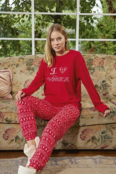 Aydoğan Women's Crew Neck Thermal Pajama Set 30000K- 1 Piece