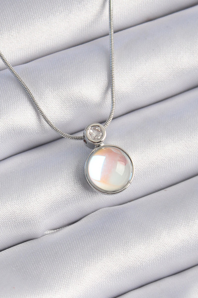 Skygo 316L Steel Silver Color White Pearlescent Vintage Model Women's Necklac...