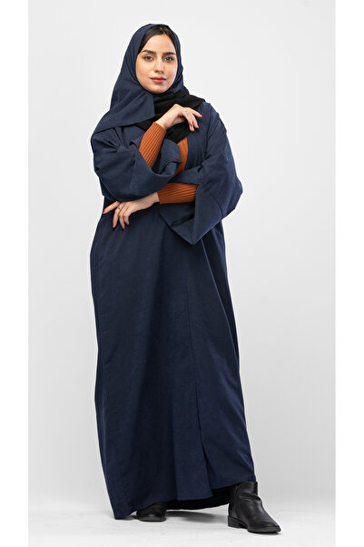 outline Elegant navy blue winter abaya