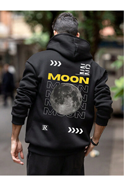 MOONBULL Men's Moon Printed Three Thread Cotton Winter Long Sleeve Sweatshirt