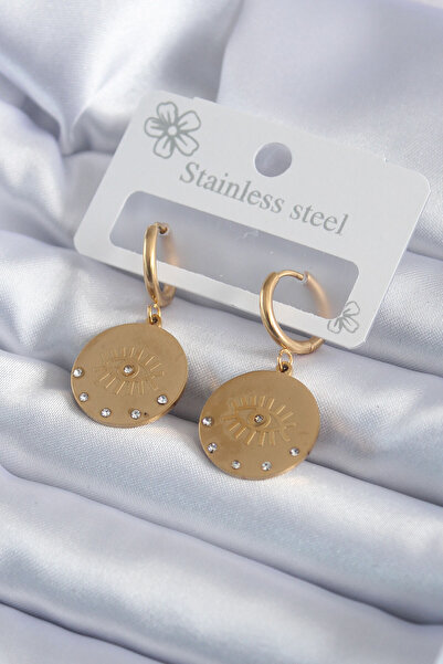Skygo 316L Steel Gold Color Zircon Stone Eye Embroidery Model Women's Earrings - TJ-BKP7985