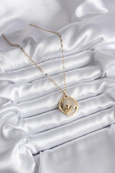 Skygo 316L Steel Gold Color Zircon Stone Cougar Model Women's Necklace - TJ-BKO8178