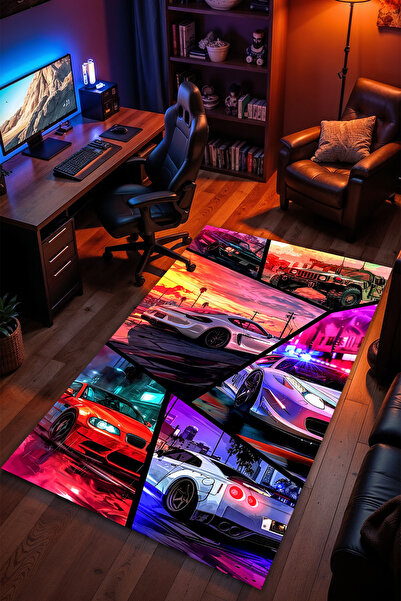 Charmbi Spor Araba Desenli Kaymaz Taban Makinede Yıkanabilir Gaming Oyuncu Ga...