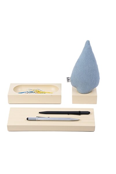 KAYIGO طقم مكتب وودي كريم ثلاثي - شجرة التنوب الزرقاء