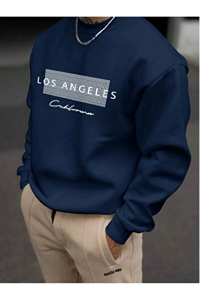 MOONBULL Чоловічий світшот з трикотажу з трима нитками та коміром-стійкою з принтом Losangels