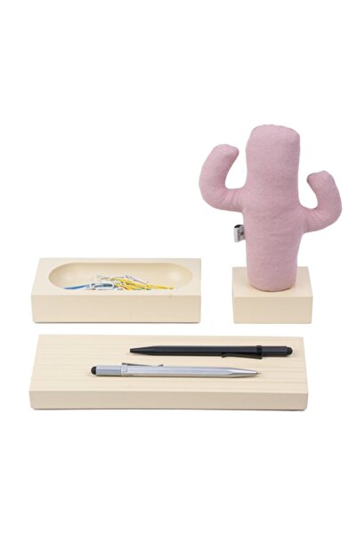 KAYIGO طقم مكتب وودي كريم ثلاثي - صبار وردي