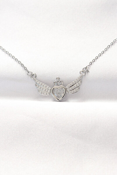Skygo 316L Steel Silver Color Zircon Stone Heart Wing Necklace - Tj-Bko8515