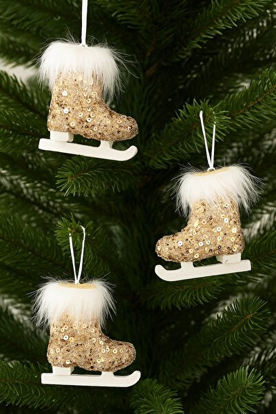 BeySüS Yılbaşı Çam Ağacı Süsü 3’lü Rose Gold Buz Pateni 12 cm