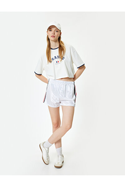 Koton Women's Beige Elastic Waist Mini Shorts