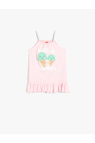Koton Baby Girl's Pink Printed Strappy Dress