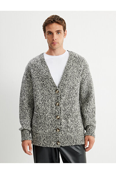 Koton Men's Grey Knitwear Cardigan