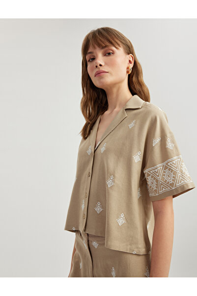 Koton Women's Khaki Oversized Crop Shirt