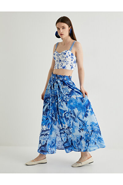 Koton Women's Blue Floral Long Skirt