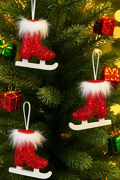 BeySüS Christmas Tree Ornament Set of 3 Red Ice Skates 12 cm