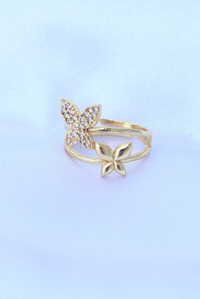 Skygo Brass Gold Color Adjustable Butterfly Ring with Zircon Stone - Tj-Byk3190