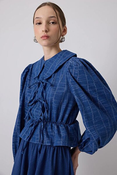 Touche Denim Efektli Bluz Etek Takım - Denım