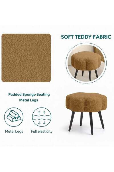 Taimi Boucle Fabric Chair Elegant Cloud Design with Metal Legs, 45H x 45W cm - Brown