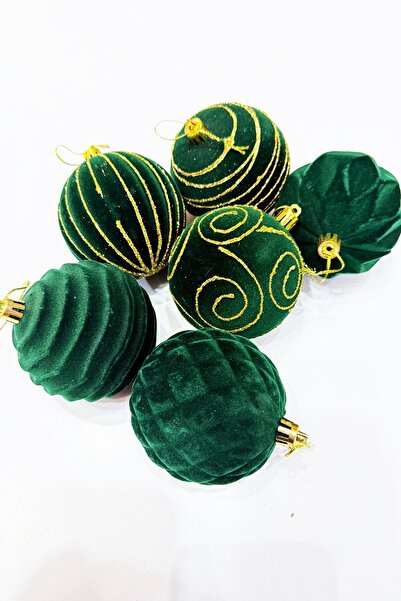 BeySüS Yılbaşı Çam Ağacı Süsü Kadife Yeşil Top 8 cm 6’lı
