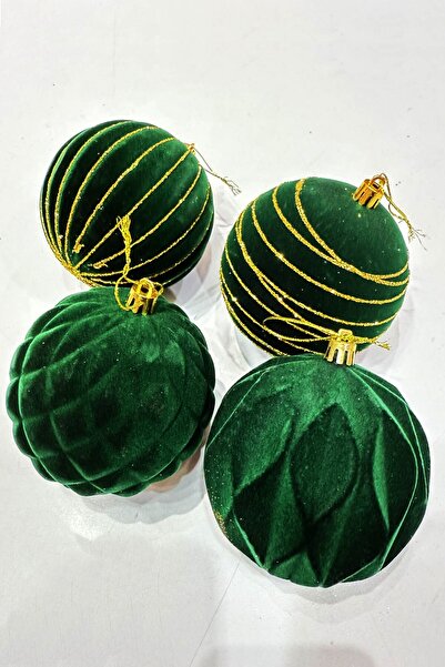 BeySüS Yılbaşı Çam Ağacı Süsü 4’lü Kadife Yeşil Top 10 cm