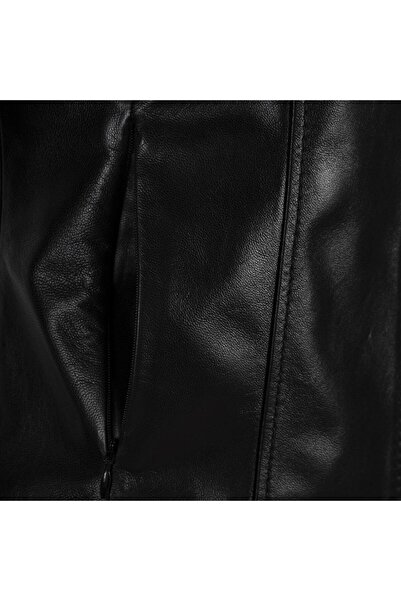 Desa Women's Black Shirt Collar Fit Leather Jacket