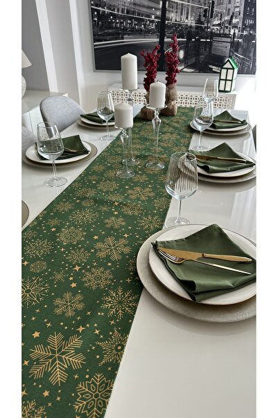 Decamor home Yeni Yıl Temalı Yeşil Runner Yılbaşı Masası Yılbaşı Runner (PEÇETE DAHİL DEĞİLDİR )