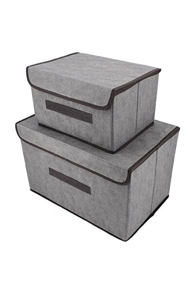 NIHAO Pack Of 4 Foldable Storage Box With Lid Grey 36x23x24cm