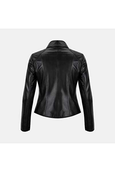 Desa Women's Black Shirt Collar Fit Leather Jacket
