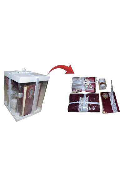 Generic Prayer Mat, Prayer Dress, Rosary, Incense Burner & Holy Quran 5-Piece Set for Bridal, Hajj, Umrah &