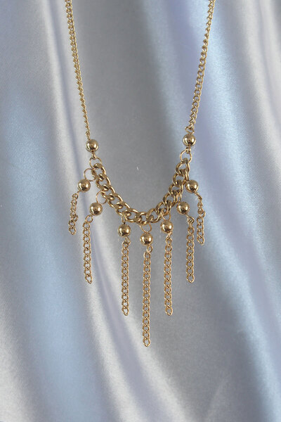 Skygo 316L Steel Chain Gold Color Topcuk Detail Dangle Chain Necklace - Tj-Bko8911