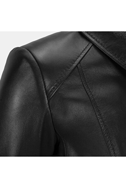 Desa Women's Black Shirt Collar Fit Leather Jacket
